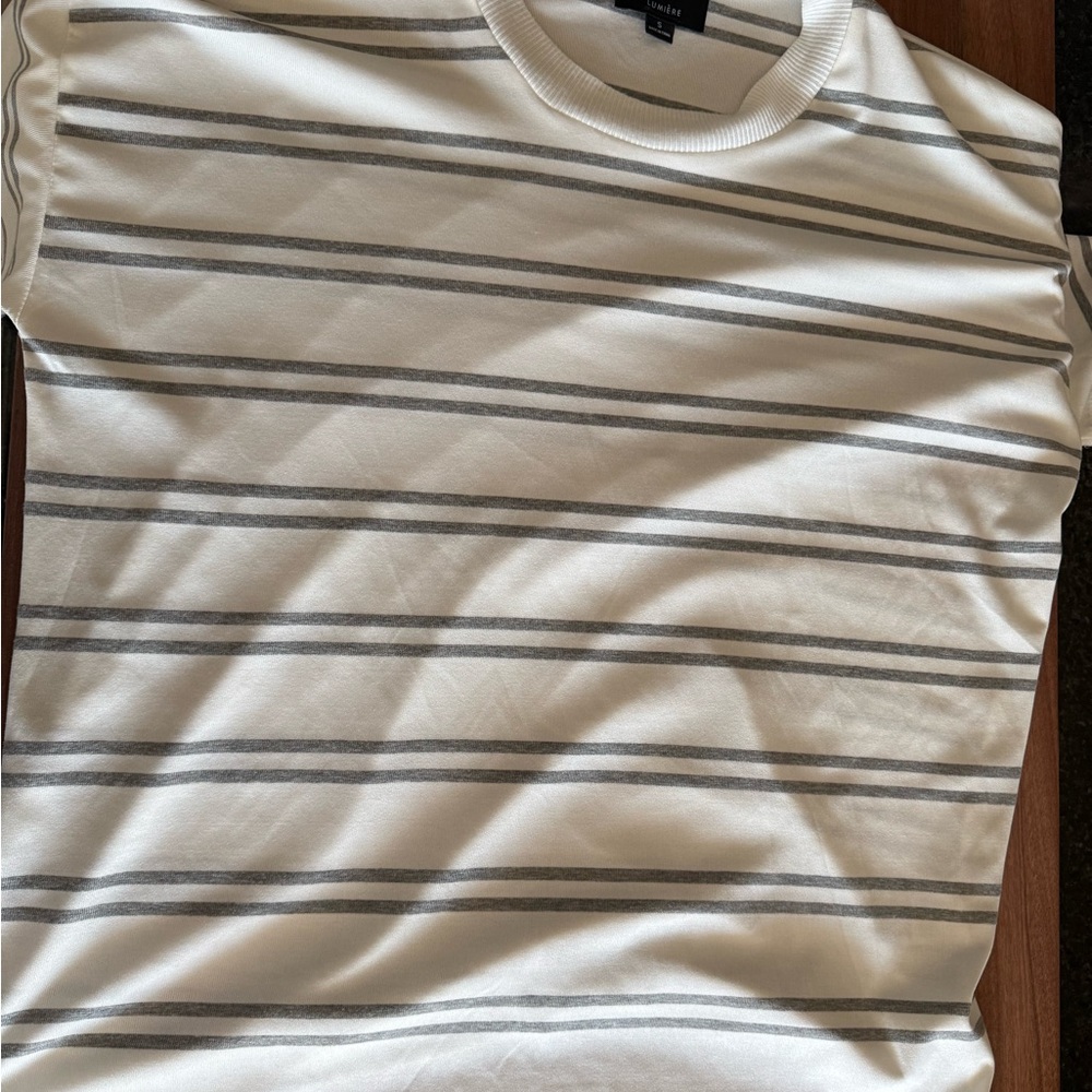 Lumiere White and Gray Striped Short Sleeve Tee